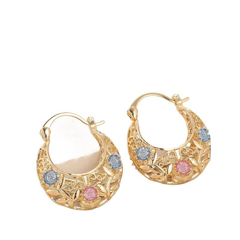 Polarvix® 📢📢40% OFF !! ⏰ Gold-Plated Crescent Hoop Earrings with Enamel Flowers