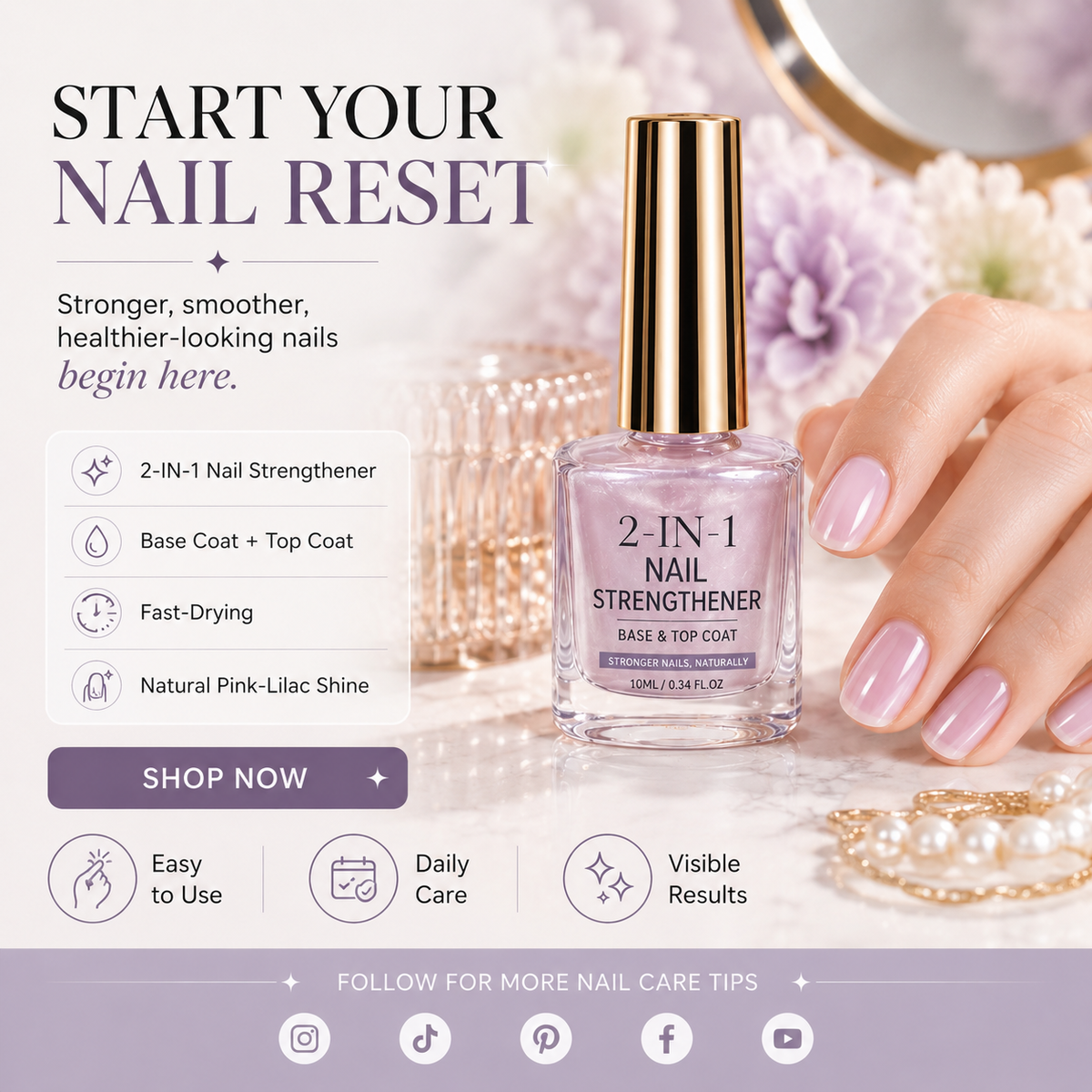 upsell ⏰ 45% OFF !! 💅 Lilac Glossy Nail Strengthener – Strengthen Weak Nails & Restore Natural Shine Polarvix®