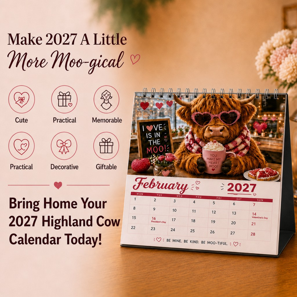 upsell 2027 & 2026  Funny Highland Cow Wall Calendar A4 Calendar---Polarvix®