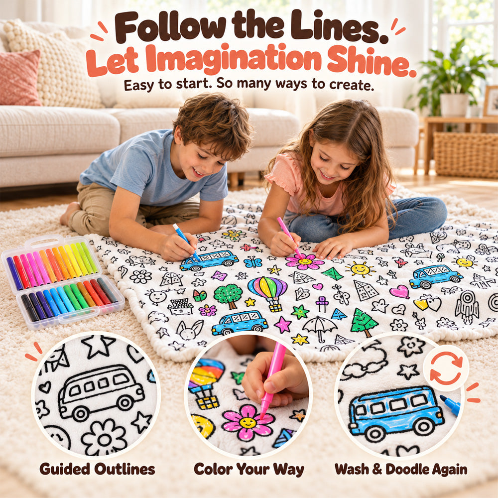 LAST DAY SALE 50% OFF+Free Marker Pen Set!!🎨✨Creative Cozy Coloring Blanket Kit | Creative Arts & Crafts, Ultimate DIY Gift