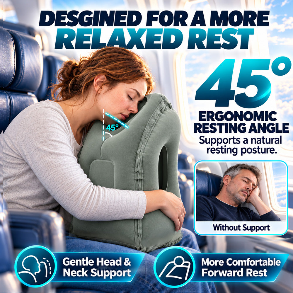 😴 LIMITED-TIME 40% OFF! ✈️ Inflatable Ergonomic Hollow-Cutout Travel Pillow – PVC Flocking, Quick Inflate, With Storage Bag ✨