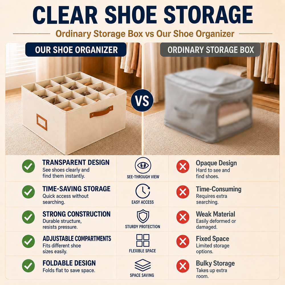 👟 Fabric Shoe Organizer Storage Box – Foldable, Large Capacity, Dustproof & Breathable for Closet & Bedroom Polarvix®🧺✨