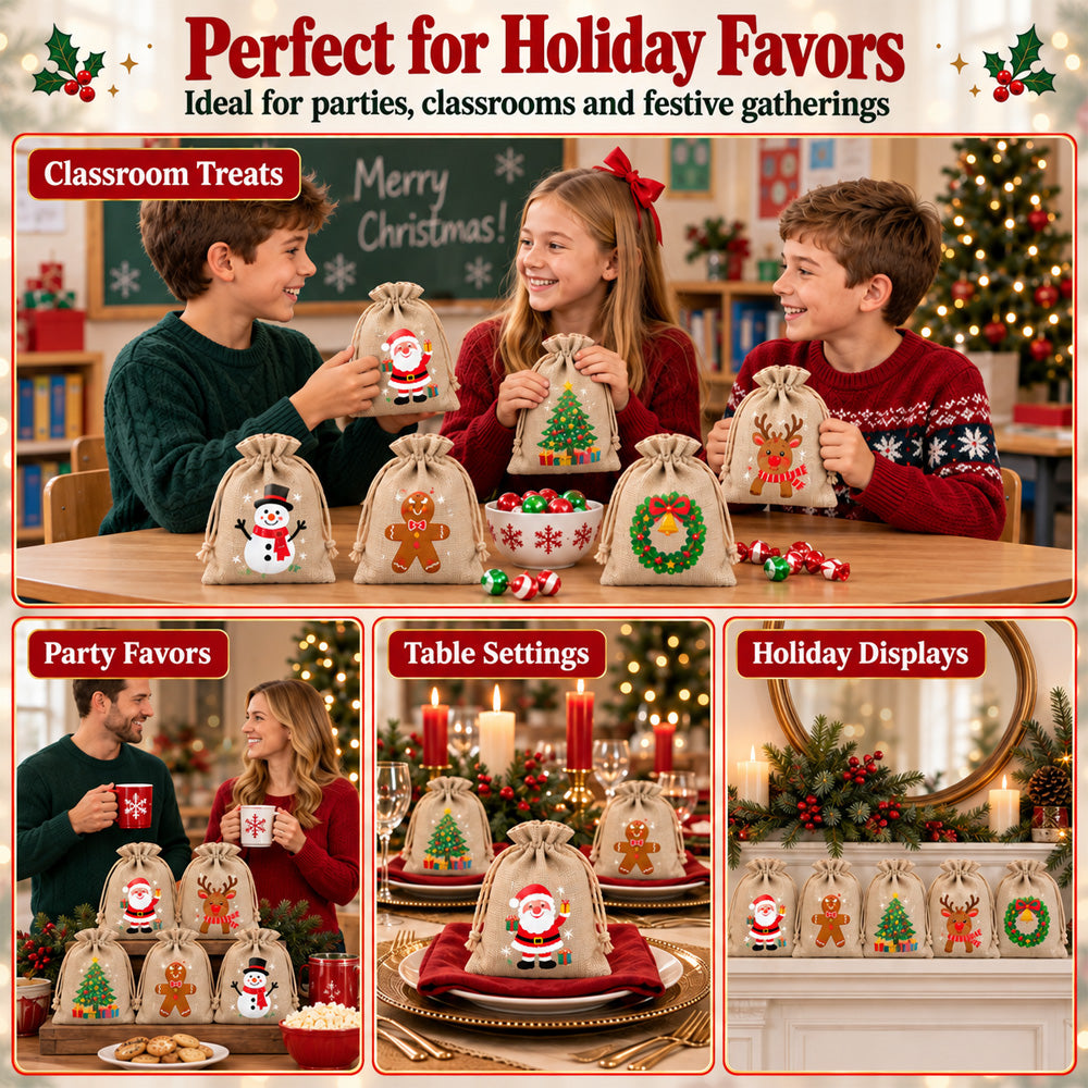 🎄⛄ Christmas Jute Gift Bags with Drawstrings — Neatly Pack Loose Candies and Gifts in Seconds 🎁🎄– Polarvix®