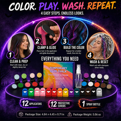 🔥 LIMITED-TIME OFFER – 40% OFF! 🌈 12-Color Temporary Hair Chalk Set for Halloween, Parties & Festivals 🎃---Polarvix®