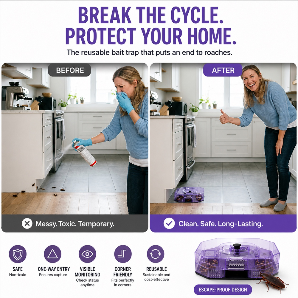 ⏳Time-Limited Special⏰ Reusable Roach Trap – Physical capture, no toxic sprays. One‑way doors, easy to check & clean. Safe for homes with kids & pets! 🏠✨---Polarvix®