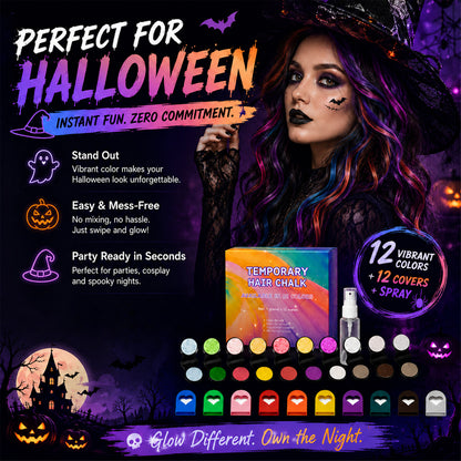 🔥 LIMITED-TIME OFFER – 40% OFF! 🌈 12-Color Temporary Hair Chalk Set for Halloween, Parties & Festivals 🎃---Polarvix®
