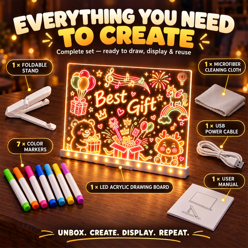 🎨 Light Up LED Drawing Board for Kids, Erasable Acrylic Message Writing Board, Reusable Glow Art Board with Markers✨