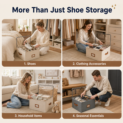 👟 Fabric Shoe Organizer Storage Box – Foldable, Large Capacity, Dustproof & Breathable for Closet & Bedroom Polarvix®🧺✨