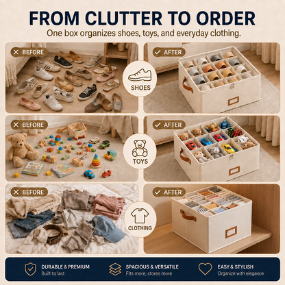 👟 Fabric Shoe Organizer Storage Box – Foldable, Large Capacity, Dustproof & Breathable for Closet & Bedroom Polarvix®🧺✨