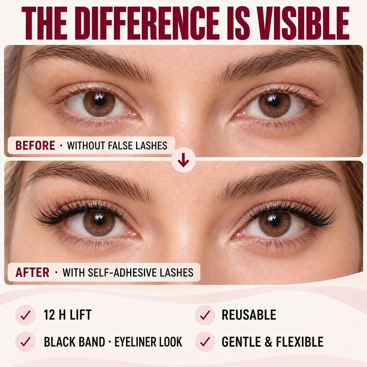 🌺 Self-Stick False Eyelashes – No Glue, 3-Second Application, Natural & Reusable