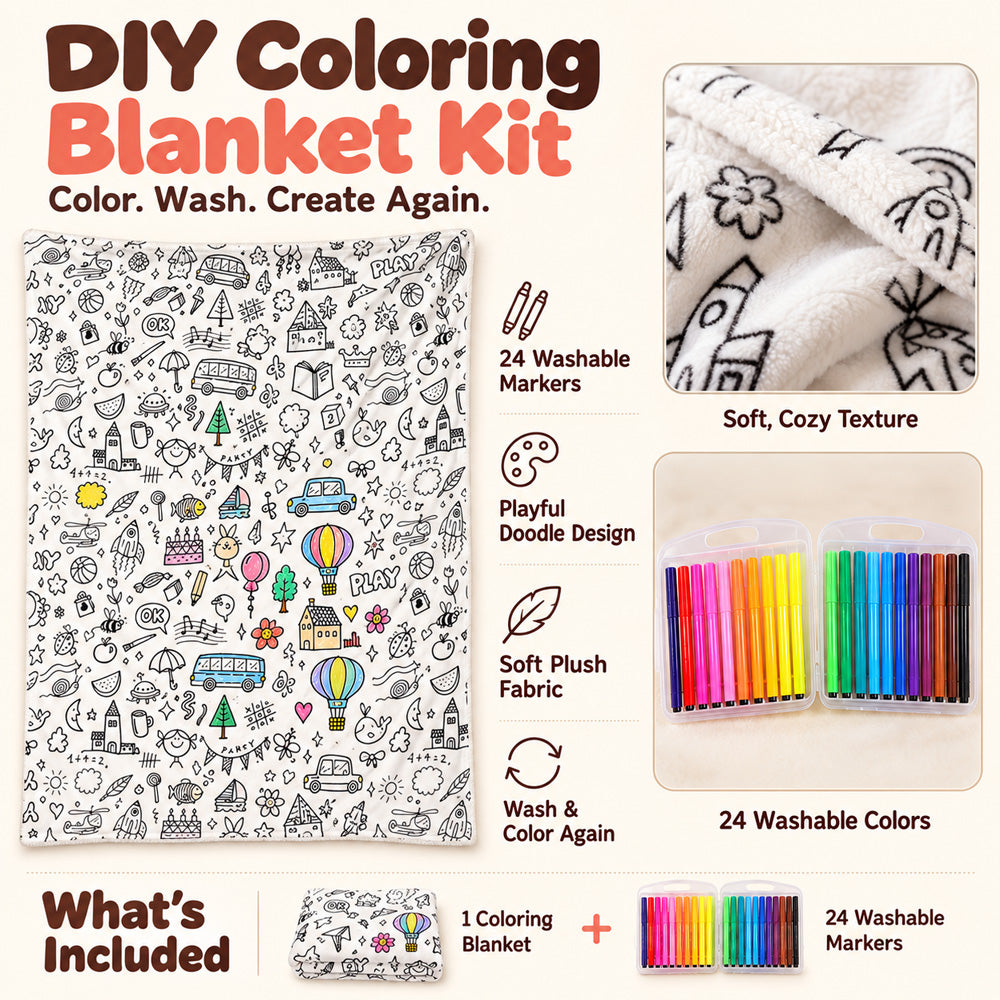 LAST DAY SALE 50% OFF+Free Marker Pen Set!!🎨✨Creative Cozy Coloring Blanket Kit | Creative Arts & Crafts, Ultimate DIY Gift