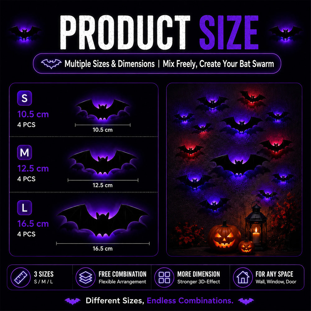 🎃 3D LED Bat Light Halloween Wall Decor🦇🦇 – Polarvix® Glowing Spooky Party Ornaments