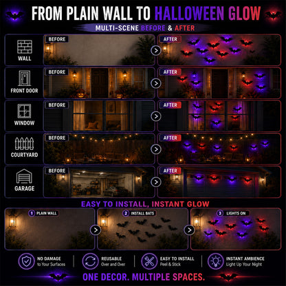 🎃 3D LED Bat Light Halloween Wall Decor🦇🦇 – Polarvix® Glowing Spooky Party Ornaments