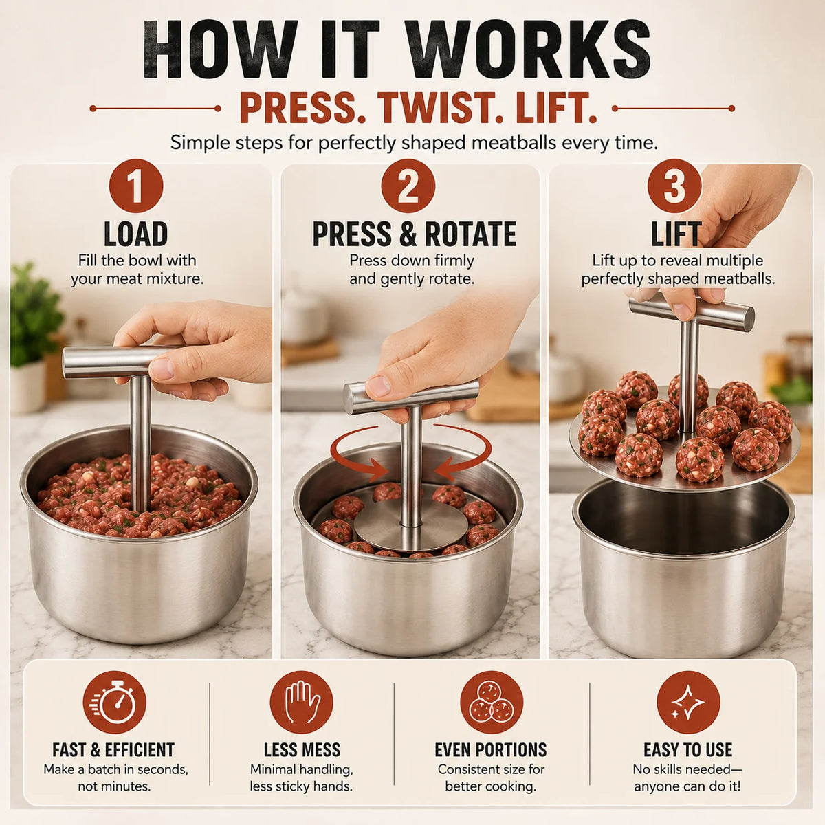 🍝 Stainless Steel Meatball Maker Spoon – Make Perfect Homemade Meatballs Faster---Polarvix®