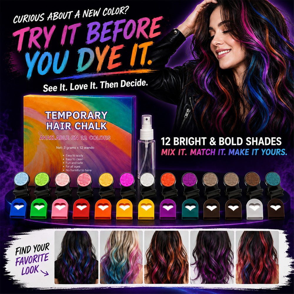 🔥 LIMITED-TIME OFFER – 40% OFF! 🌈 12-Color Temporary Hair Chalk Set for Halloween, Parties & Festivals 🎃---Polarvix®