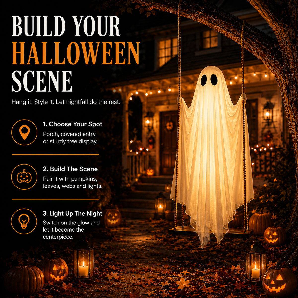👻 Light-Up Swinging Ghost Halloween Decoration---Polarvix®
