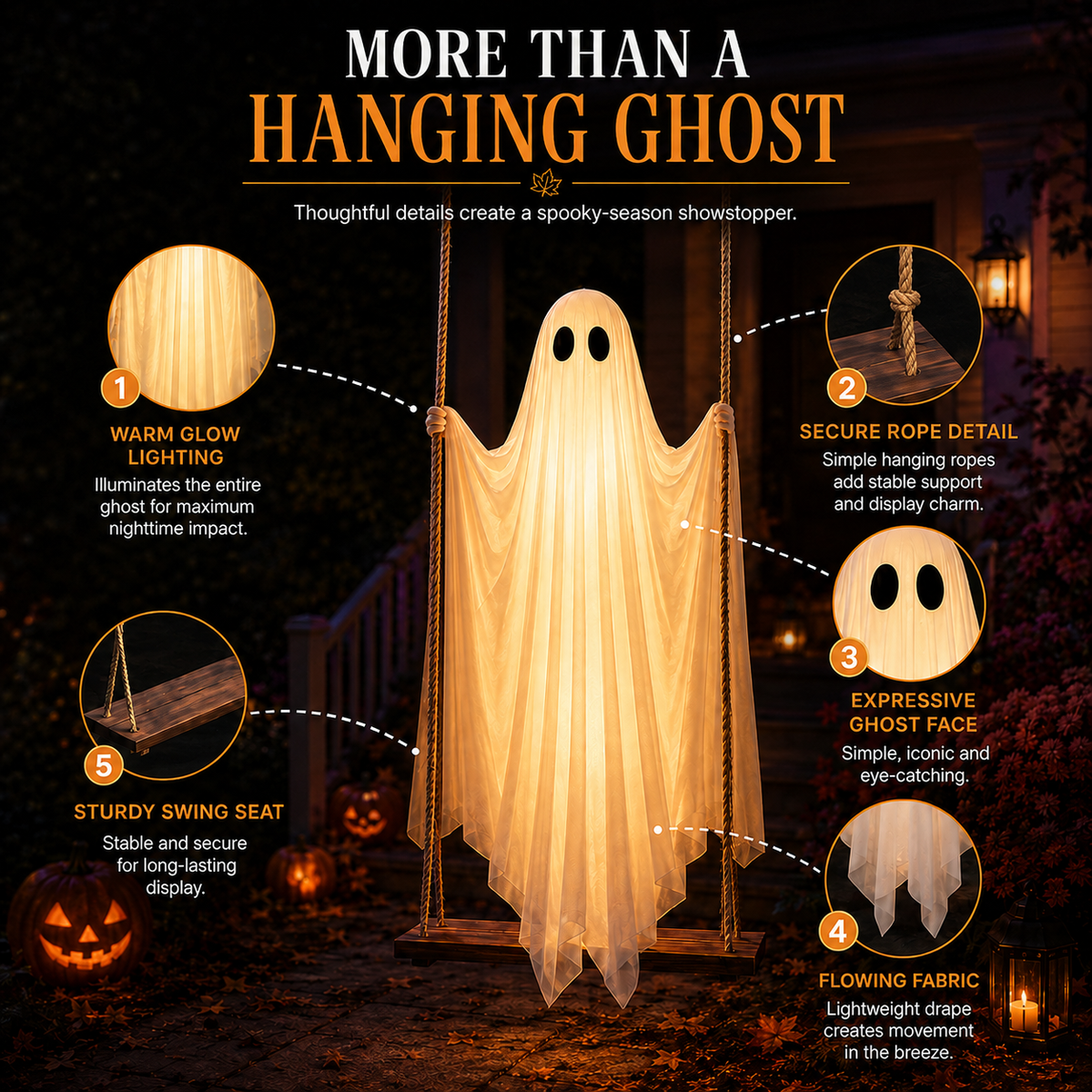 👻 Light-Up Swinging Ghost Halloween Decoration---Polarvix®