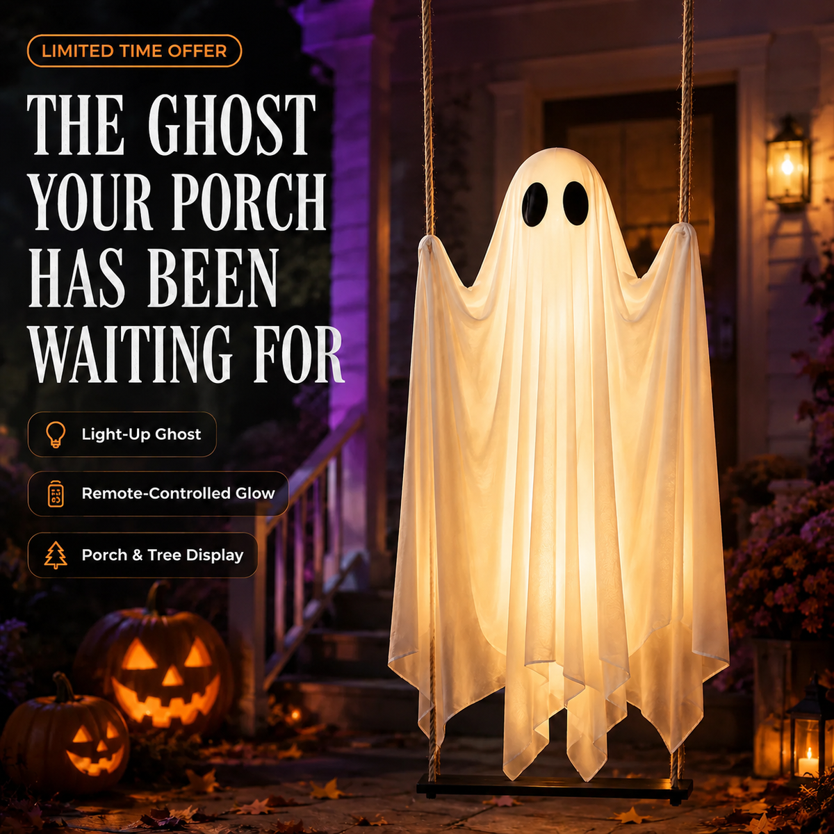 👻 Light-Up Swinging Ghost Halloween Decoration---Polarvix®