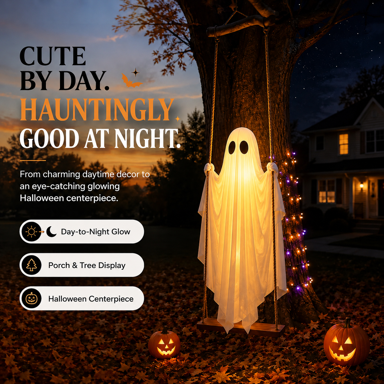 👻 Light-Up Swinging Ghost Halloween Decoration---Polarvix®