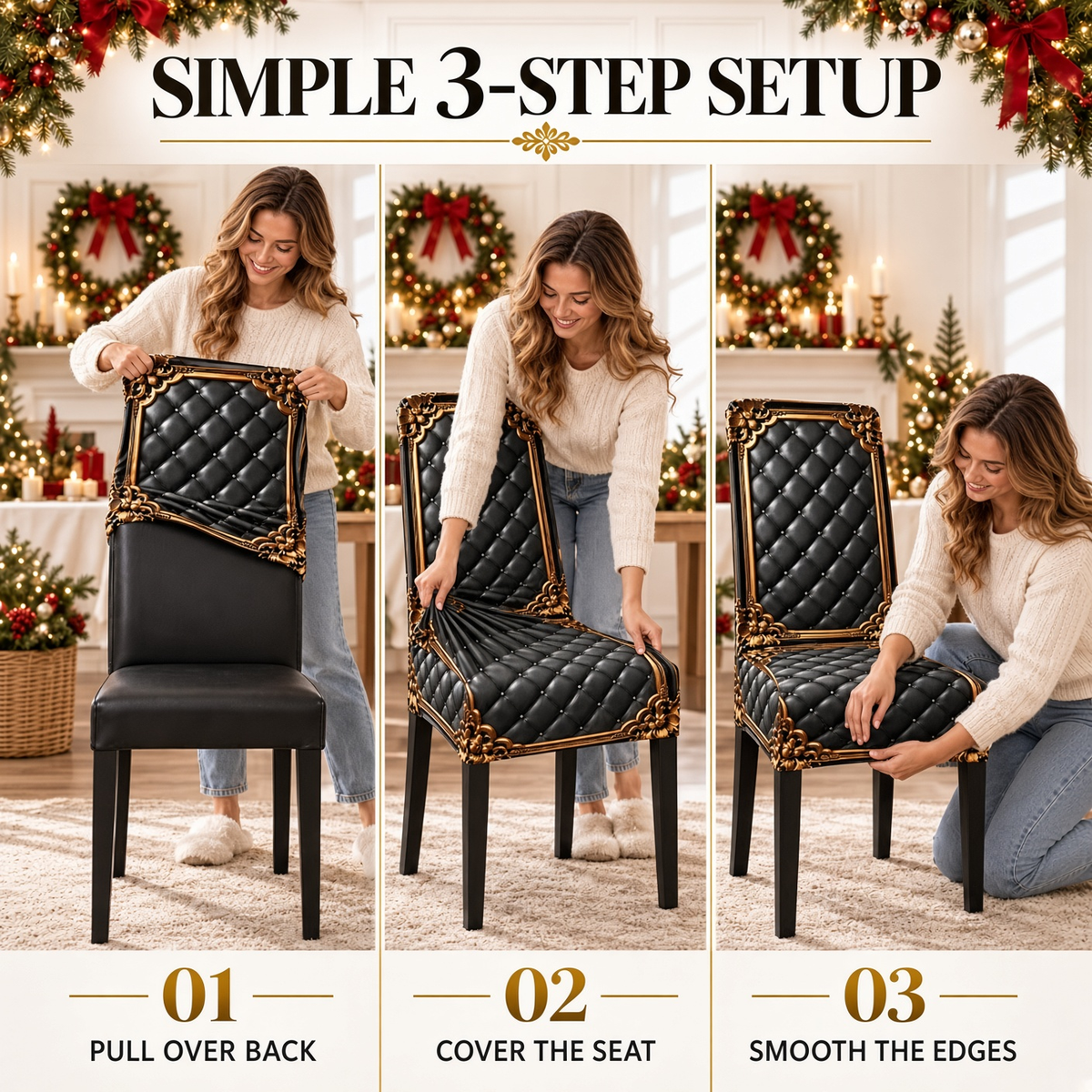 🔥 Buy 1 Get 1 Free! 🪑Baroque Luxury Stretch Dining Chair Slipcover | Gold Pattern Washable Furniture Protector, Refresh & Protect Your Dining Chairs