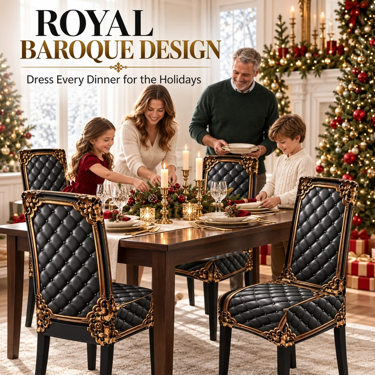 🔥 Buy 1 Get 1 Free! 🪑Baroque Luxury Stretch Dining Chair Slipcover | Gold Pattern Washable Furniture Protector, Refresh & Protect Your Dining Chairs
