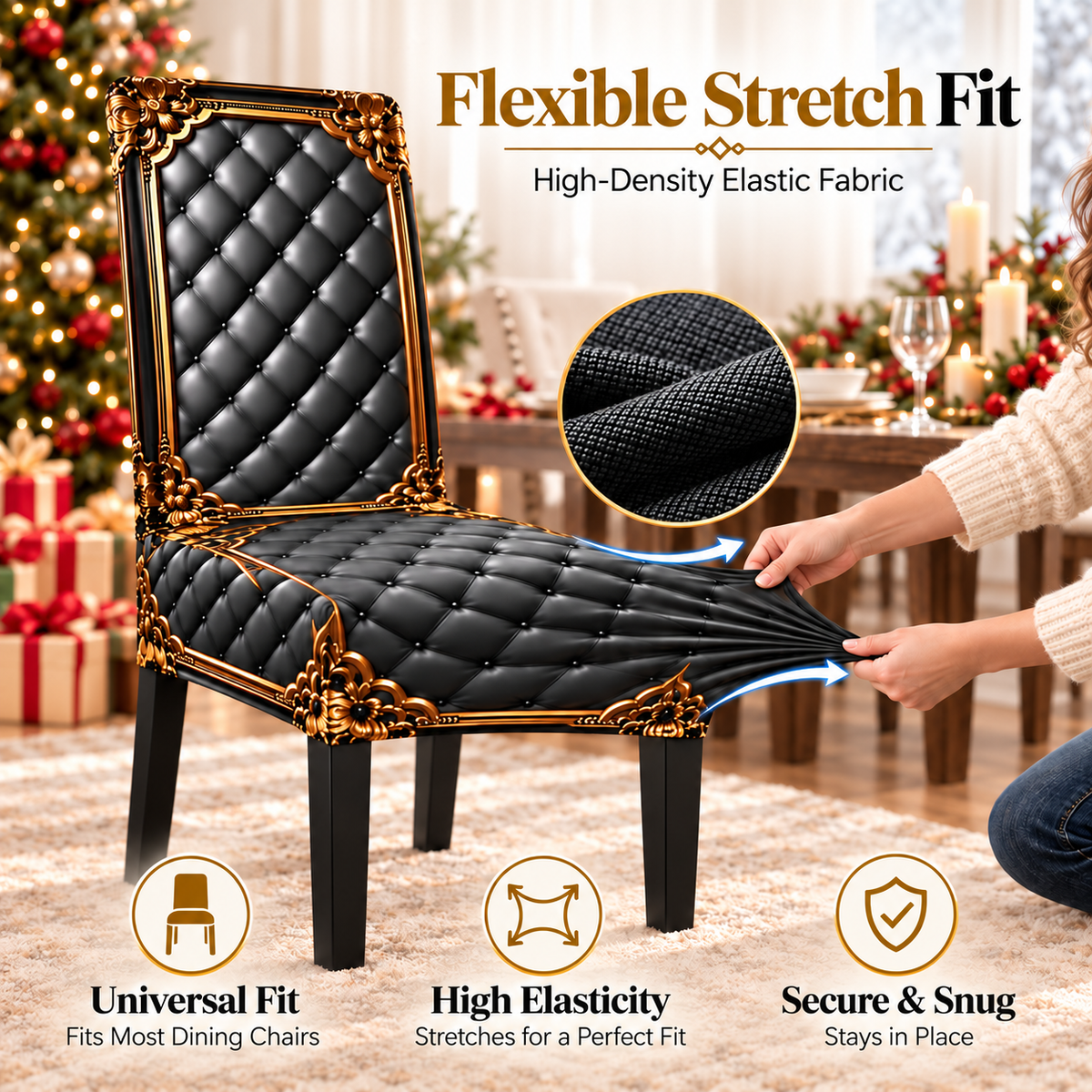 🔥 Buy 1 Get 1 Free! 🪑Baroque Luxury Stretch Dining Chair Slipcover | Gold Pattern Washable Furniture Protector, Refresh & Protect Your Dining Chairs