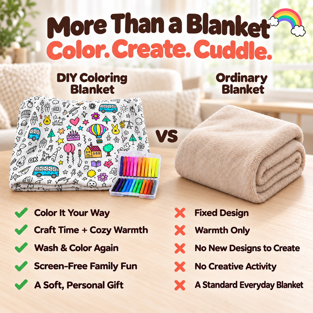 LAST DAY SALE 50% OFF+Free Marker Pen Set!!🎨✨Creative Cozy Coloring Blanket Kit | Creative Arts & Crafts, Ultimate DIY Gift