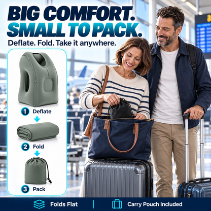 😴 LIMITED-TIME 40% OFF! ✈️ Inflatable Ergonomic Hollow-Cutout Travel Pillow – PVC Flocking, Quick Inflate, With Storage Bag ✨