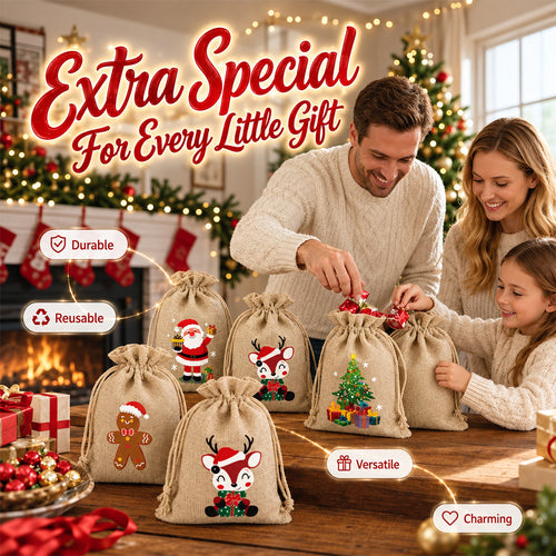 🎄⛄ Christmas Jute Gift Bags with Drawstrings — Neatly Pack Loose Candies and Gifts in Seconds 🎁🎄– Polarvix®