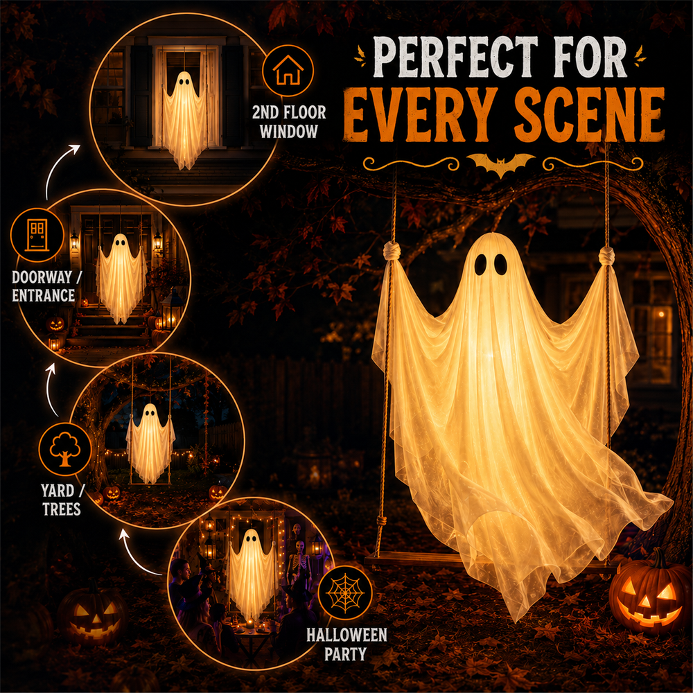 👻 Light-Up Swinging Ghost Halloween Decoration---Polarvix®