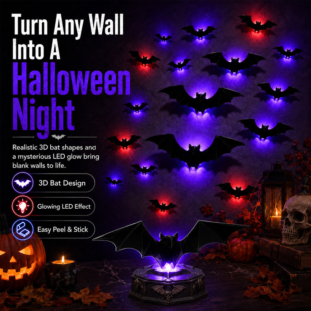 🎃 3D LED Bat Light Halloween Wall Decor🦇🦇 – Polarvix® Glowing Spooky Party Ornaments