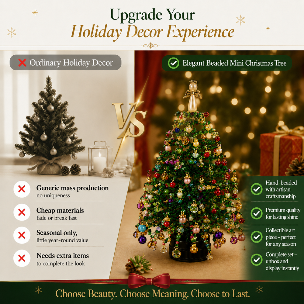 🔥2026 Hot Sale🔥 Elegant Beaded Mini Christmas Tree – Collector's Holiday Decor Set, Tabletop 🎄