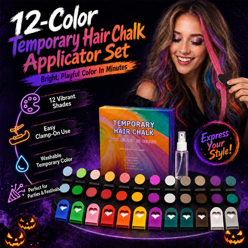 🔥 LIMITED-TIME OFFER – 40% OFF! 🌈 12-Color Temporary Hair Chalk Set for Halloween, Parties & Festivals 🎃---Polarvix®