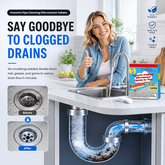 🥳Buy 1 Get 1 Free!!💞Powerful Pipe Cleaning Effervescent Tablets – Fast Dissolve Hair & Grease Clogs, Deodorizing & Antibacterial---Polarvix®