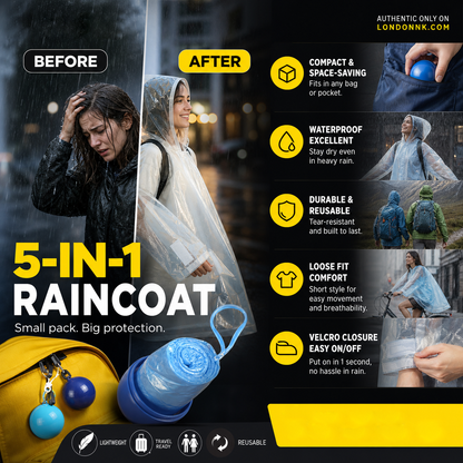 🌧️ Pocket-Size Emergency Rain Poncho, Ball-Packed Waterproof Raincoat, One-Size Lightweight Rain Protection for Travel, Hiking & Outdoor🌈---Polarvix®