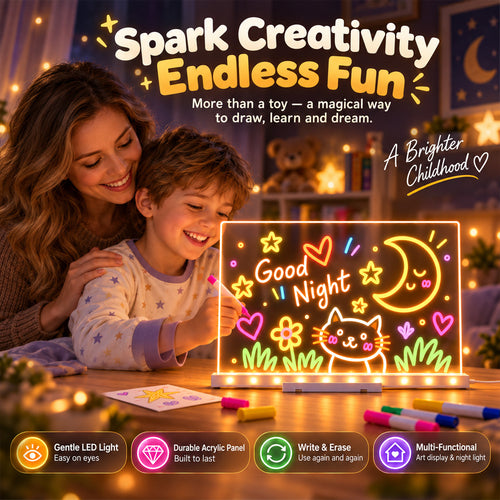 🎨 Light Up LED Drawing Board for Kids, Erasable Acrylic Message Writing Board, Reusable Glow Art Board with Markers✨