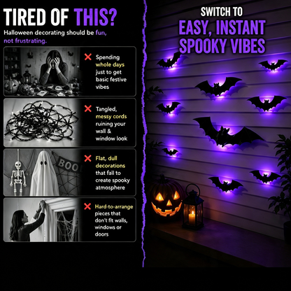 🎃 3D LED Bat Light Halloween Wall Decor🦇🦇 – Polarvix® Glowing Spooky Party Ornaments