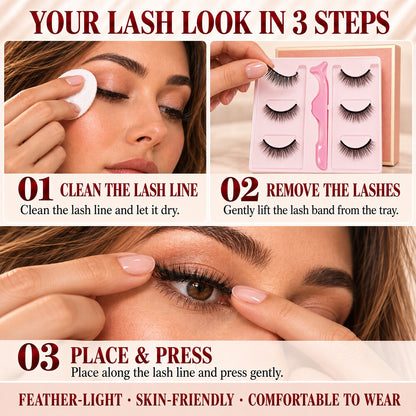 🌺 Self-Stick False Eyelashes – No Glue, 3-Second Application, Natural & Reusable