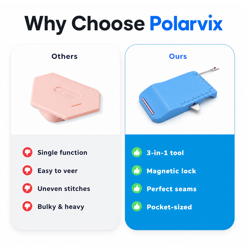 Polarvix® 🧵 Precision Sewing Seam Guide & Seam Ripper – Simplify Seam Allowance & Stitch Removal ✂️🪡