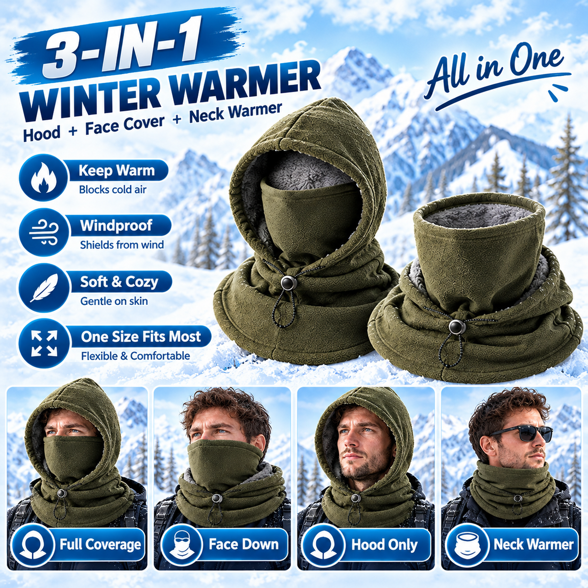 🔥Limited Time 40% OFF🔥3-in-1 Winter Balaclava Hood – Warm Thermal Face Mask for Full Head, Face & Neck Coverage