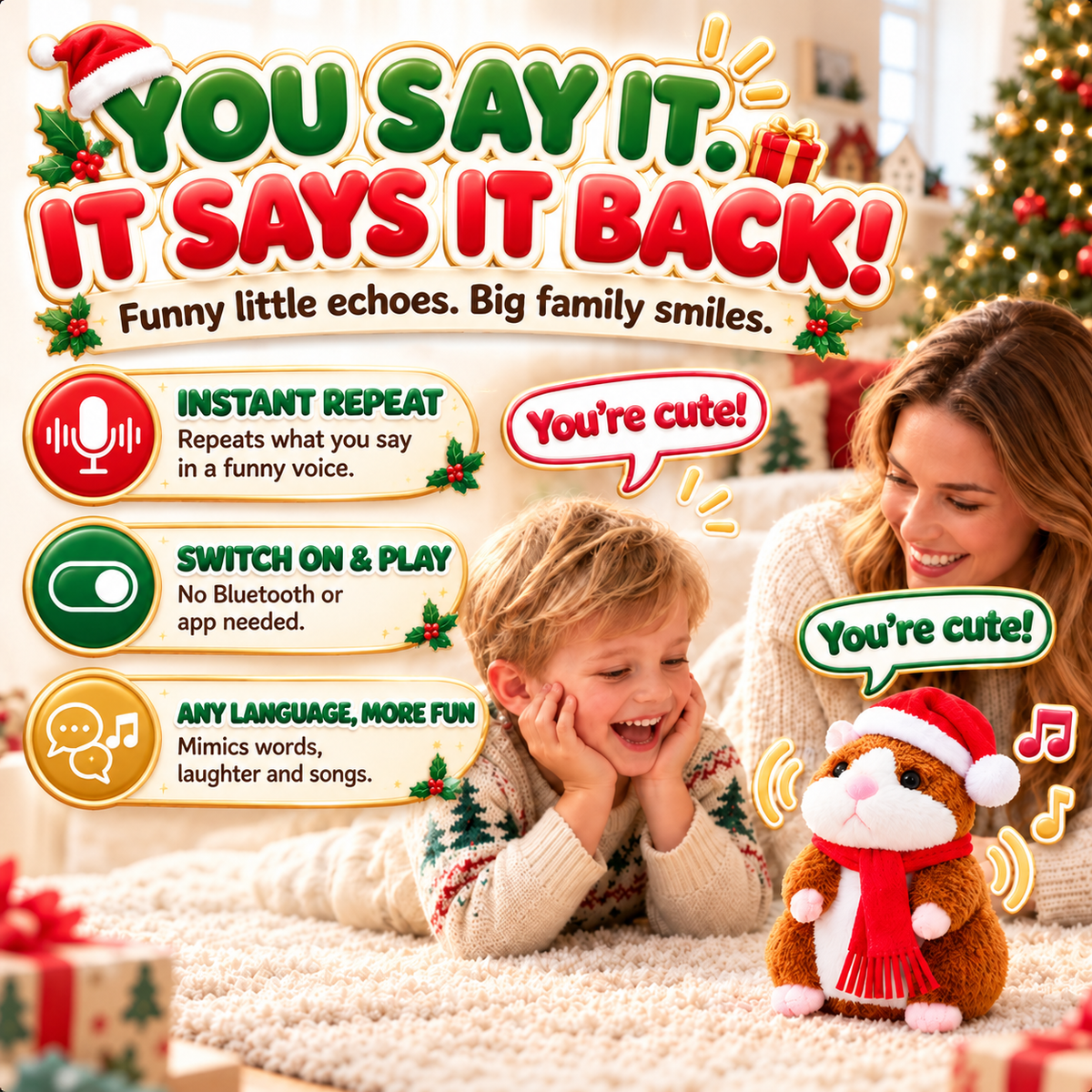 🎁🎄 Talking Hamster Plush – Interactive Learning Toy & Fun Christmas Gift for Kids