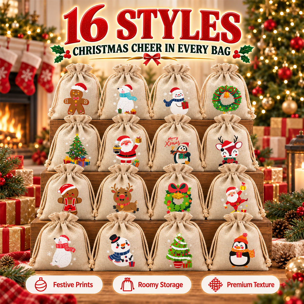 🎄⛄ Christmas Jute Gift Bags with Drawstrings — Neatly Pack Loose Candies and Gifts in Seconds 🎁🎄– Polarvix®