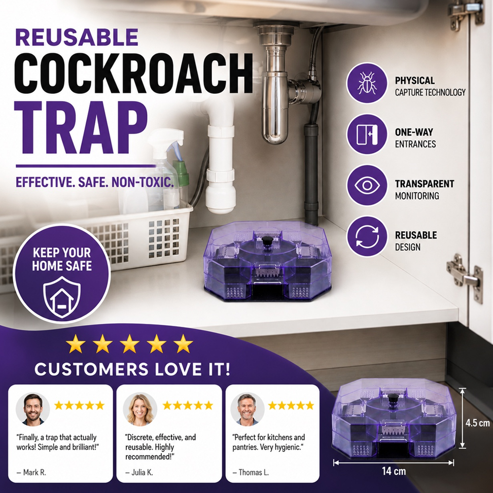 ⏳Time-Limited Special⏰ Reusable Roach Trap – Physical capture, no toxic sprays. One‑way doors, easy to check & clean. Safe for homes with kids & pets! 🏠✨---Polarvix®