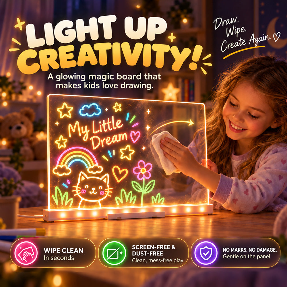 🎨 Light Up LED Drawing Board for Kids, Erasable Acrylic Message Writing Board, Reusable Glow Art Board with Markers✨