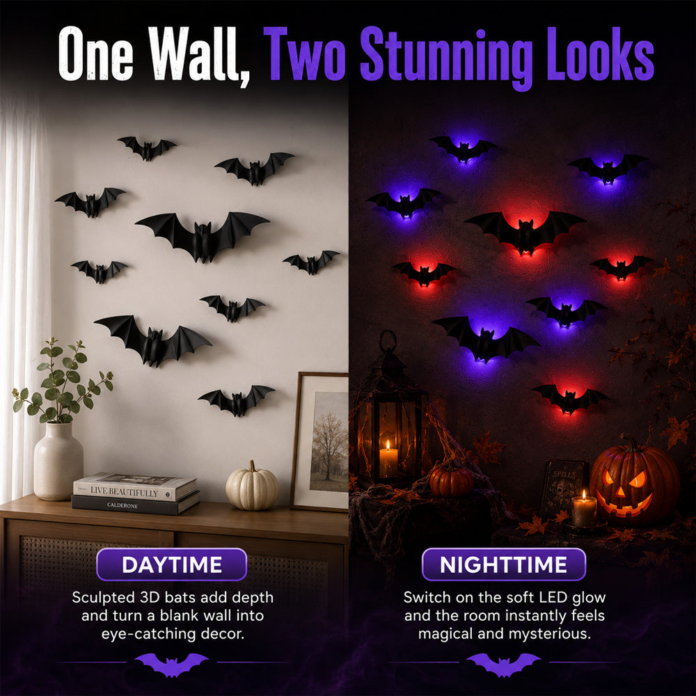 🎃 3D LED Bat Light Halloween Wall Decor🦇🦇 – Polarvix® Glowing Spooky Party Ornaments