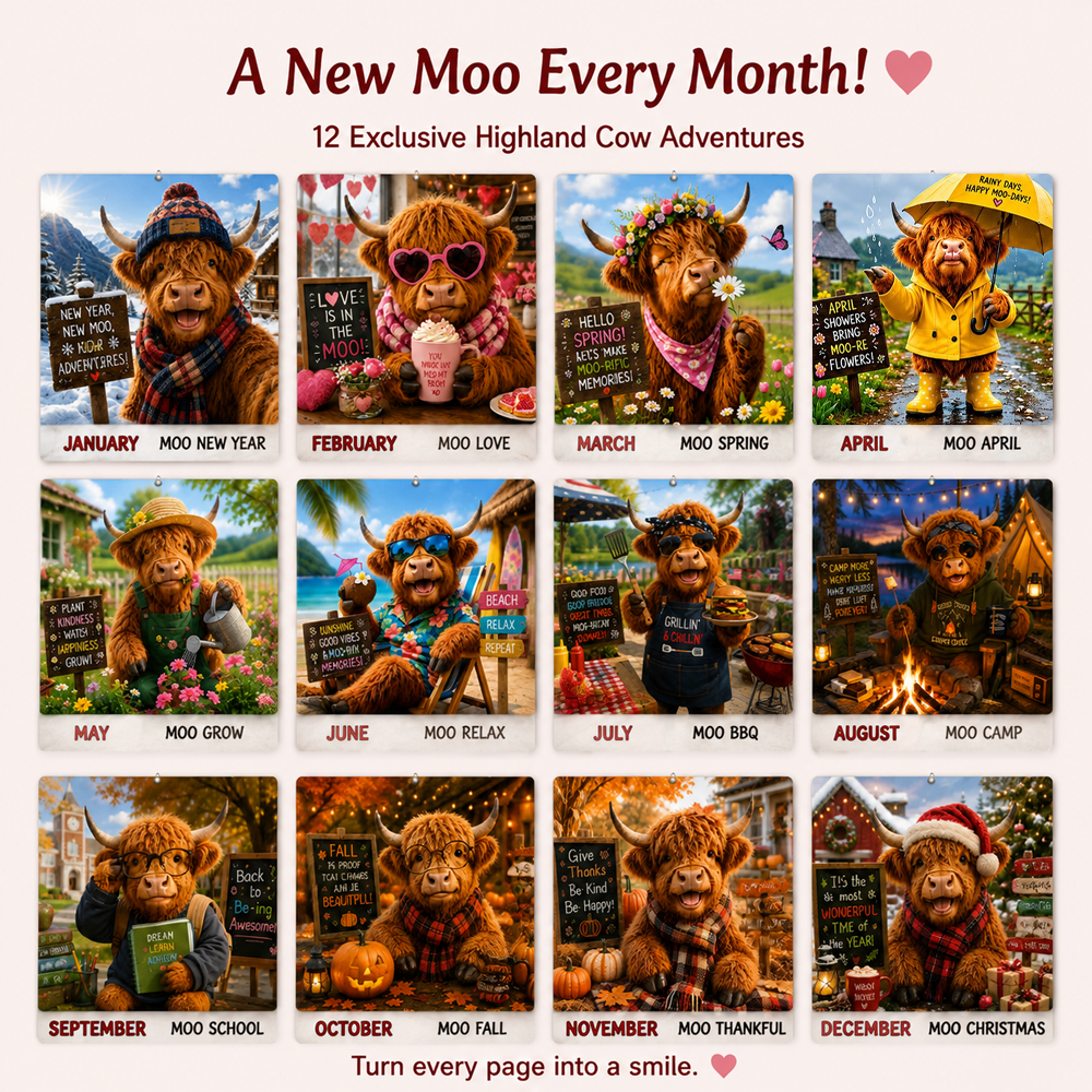 upsell 2027 & 2026  Funny Highland Cow Wall Calendar A4 Calendar---Polarvix®