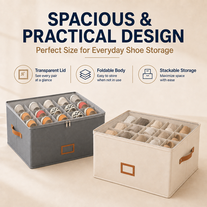 👟 Fabric Shoe Organizer Storage Box – Foldable, Large Capacity, Dustproof & Breathable for Closet & Bedroom Polarvix®🧺✨
