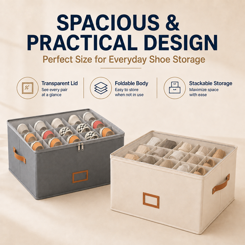 👟 Fabric Shoe Organizer Storage Box – Foldable, Large Capacity, Dustproof & Breathable for Closet & Bedroom Polarvix®🧺✨