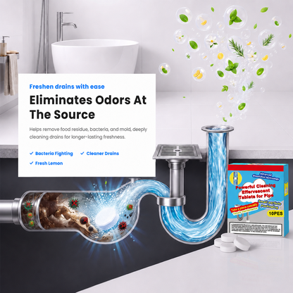 🥳Buy 1 Get 1 Free!!💞Powerful Pipe Cleaning Effervescent Tablets – Fast Dissolve Hair & Grease Clogs, Deodorizing & Antibacterial---Polarvix®