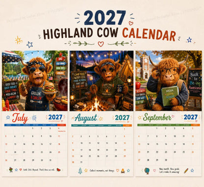 2027 Funny Highland Cow Wall Calendar A4 Hanging Calendar---Polarvix®